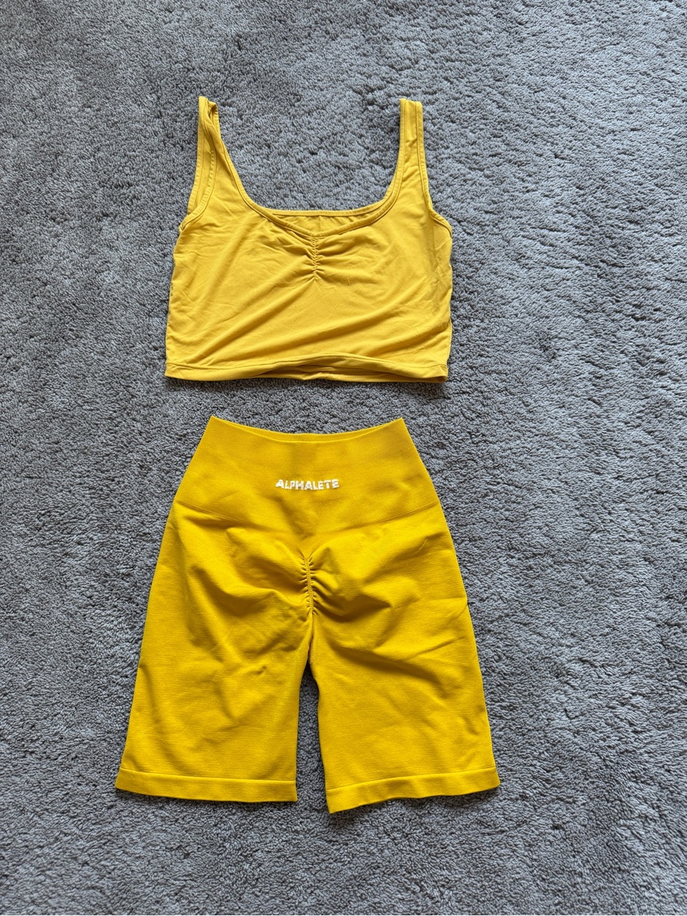 Alphalete Yellow Seamless Crop Tank and High-Waist Bike Shorts Set